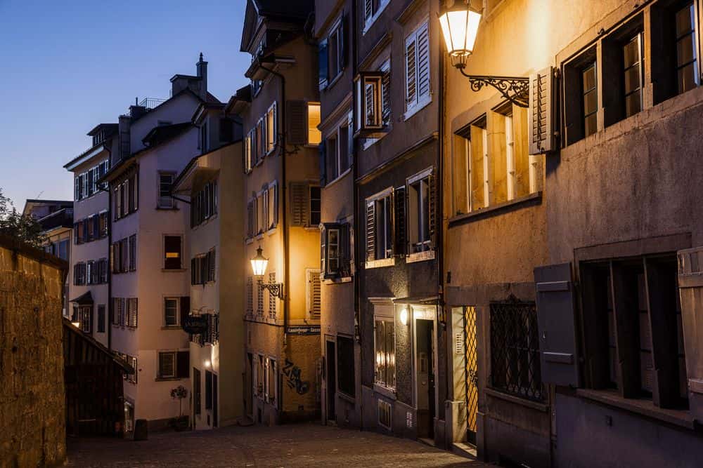 During an evening jog in the old town, the whole backdrop is bathed in warm light