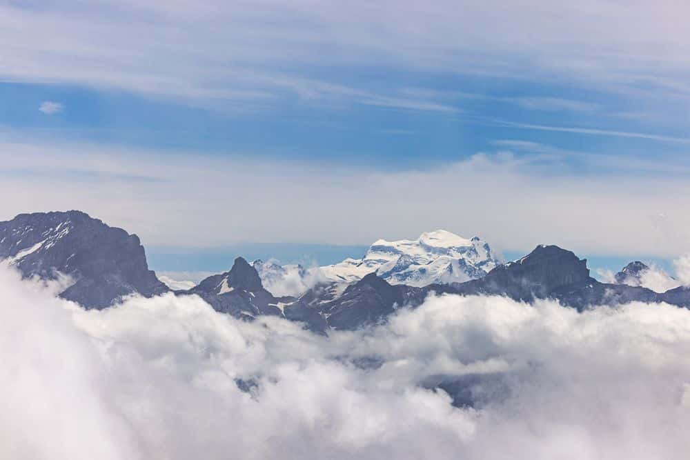 The view from the summit extends to the high 4000-meter peaks of the Valais Alps and around Chamonix.