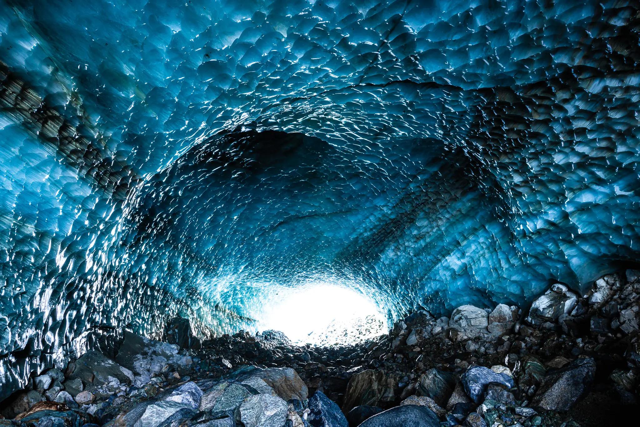 In the glacier cave